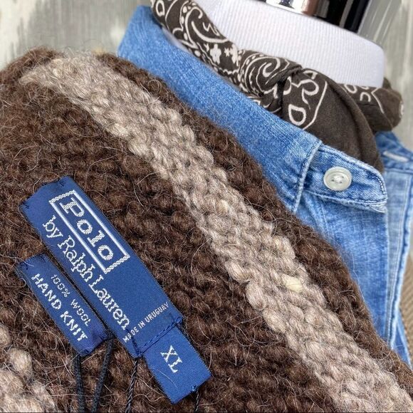 Polo Ralph Lauren Vtg Handknit Cowichan Inspired Buffalo Zip Cardigan Sweater - Picture 2 of 16